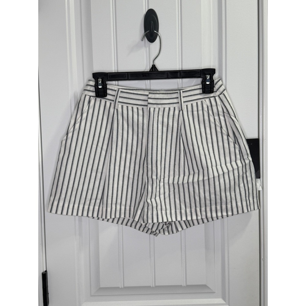 Lulu's Small White Black Striped Shorts Olia Sample Coastal Nautical High‎ Waist